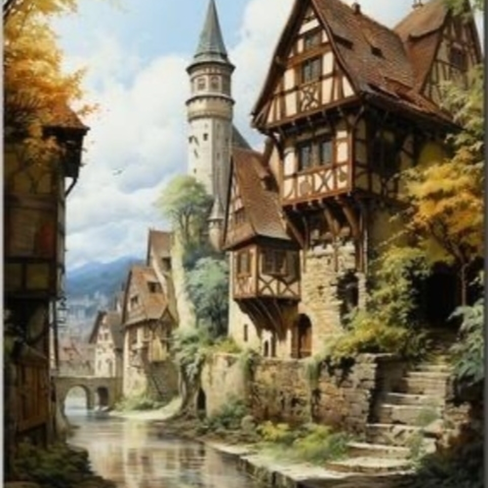 Rustic Village Tower Art Print